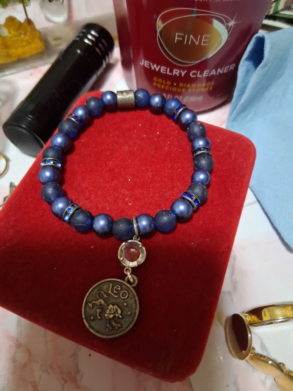 Source Unknown Blue Beaded Leo Charm Bracelet